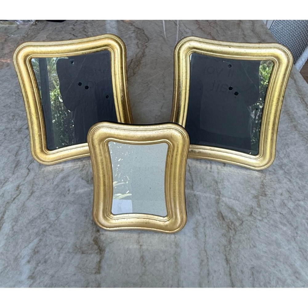 Set of 3 Gold Picture Frames; Freeform Design; Two 8x10 and One 5x7 Frame